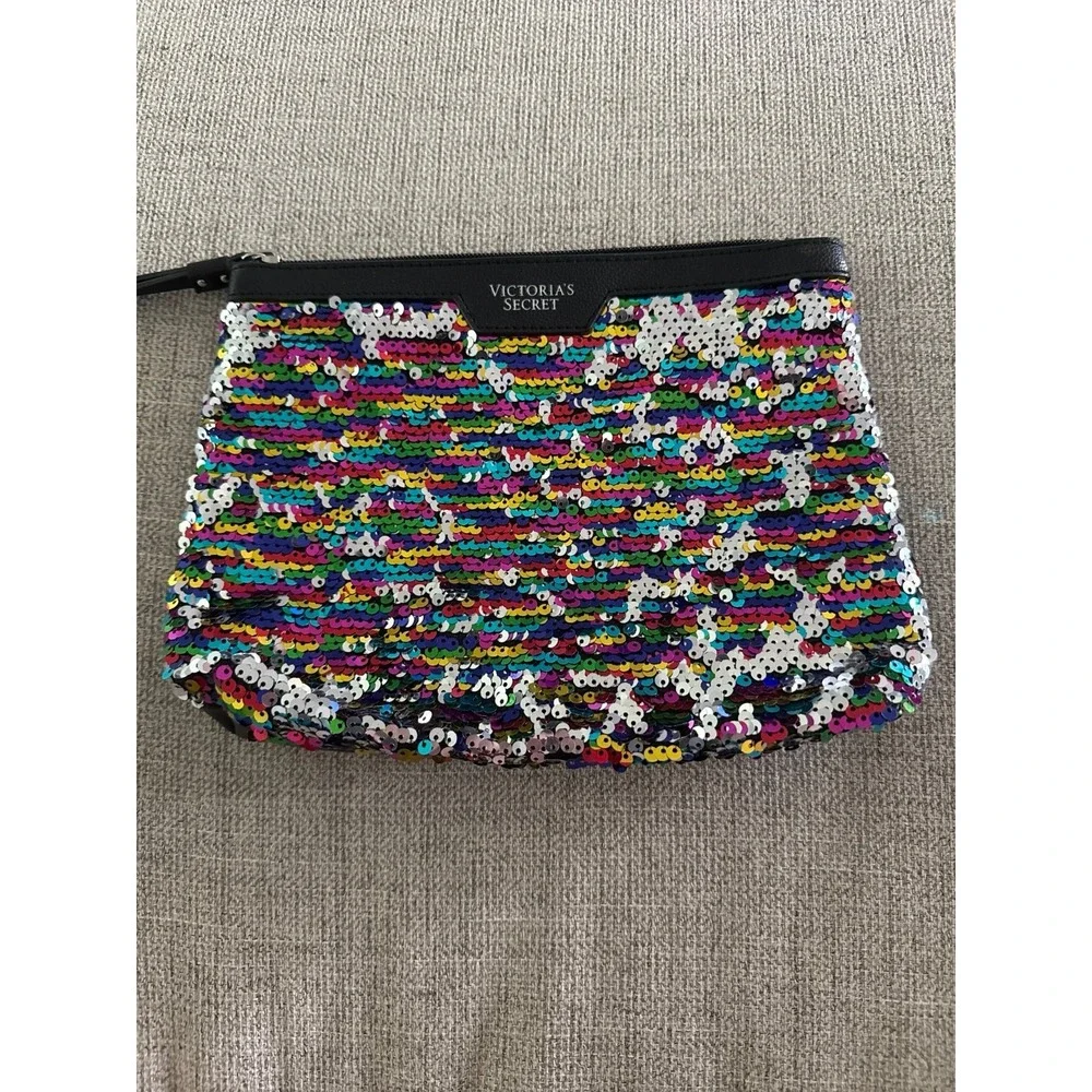 Victoria's Secret colorful sequin sparkle wristlet‎ clutch purse cosmetic bag
